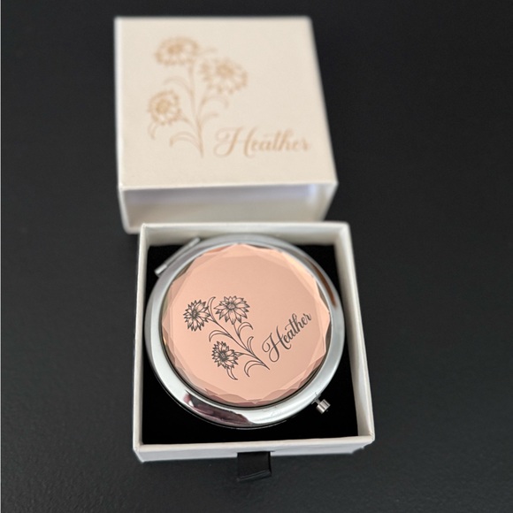Other - Elegant Silver and Rose Gold Compact Mirror engraved HEATHER